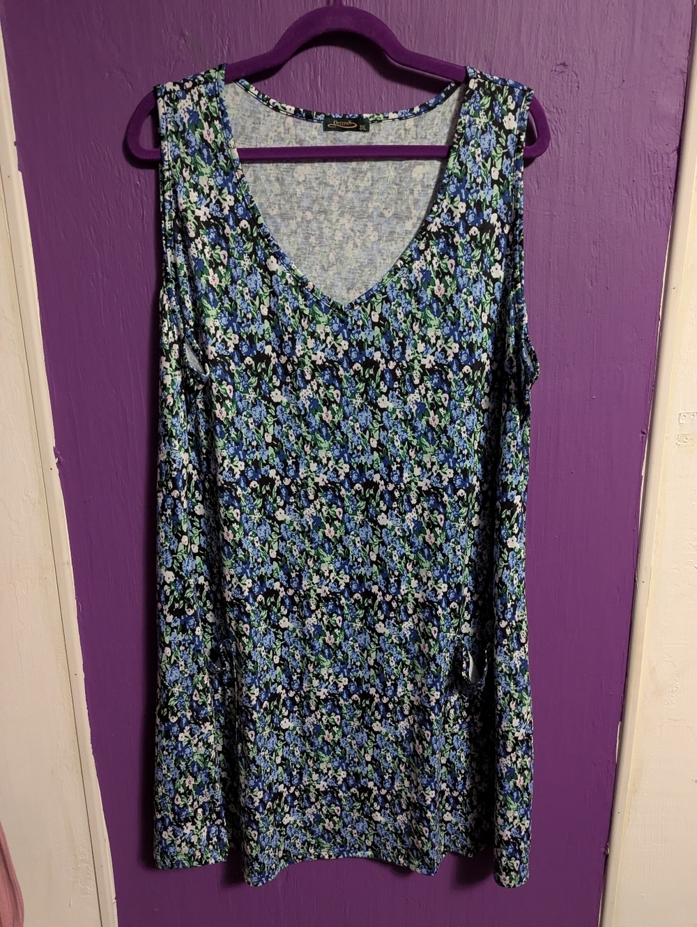 💜 Ofeefan Navy Floral Midi Tank V-Neck Dress Pockets 3X 22 24
